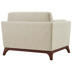 Armchair, Solid Wood Frame, Beige Polyester Blend Upholstery