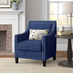 Armchair, Solid Wood Frame, Blue Chenille Upholstery