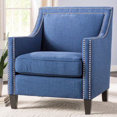 Armchair, Solid Wood Frame, Blue Chenille Upholstery