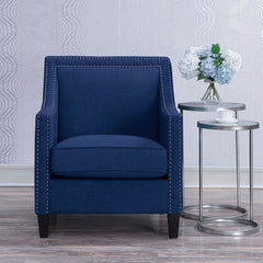 Armchair, Solid Wood Frame, Blue Chenille Upholstery