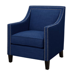 Armchair, Solid Wood Frame, Blue Chenille Upholstery
