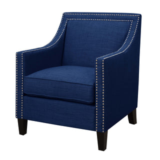Armchair, Solid Wood Frame, Blue Chenille Upholstery