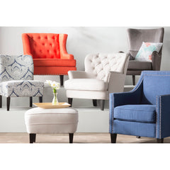 Armchair, Solid Wood Frame, Blue Chenille Upholstery