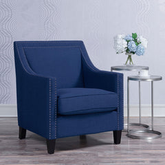 Armchair, Solid Wood Frame, Blue Chenille Upholstery