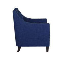 Armchair, Solid Wood Frame, Blue Chenille Upholstery