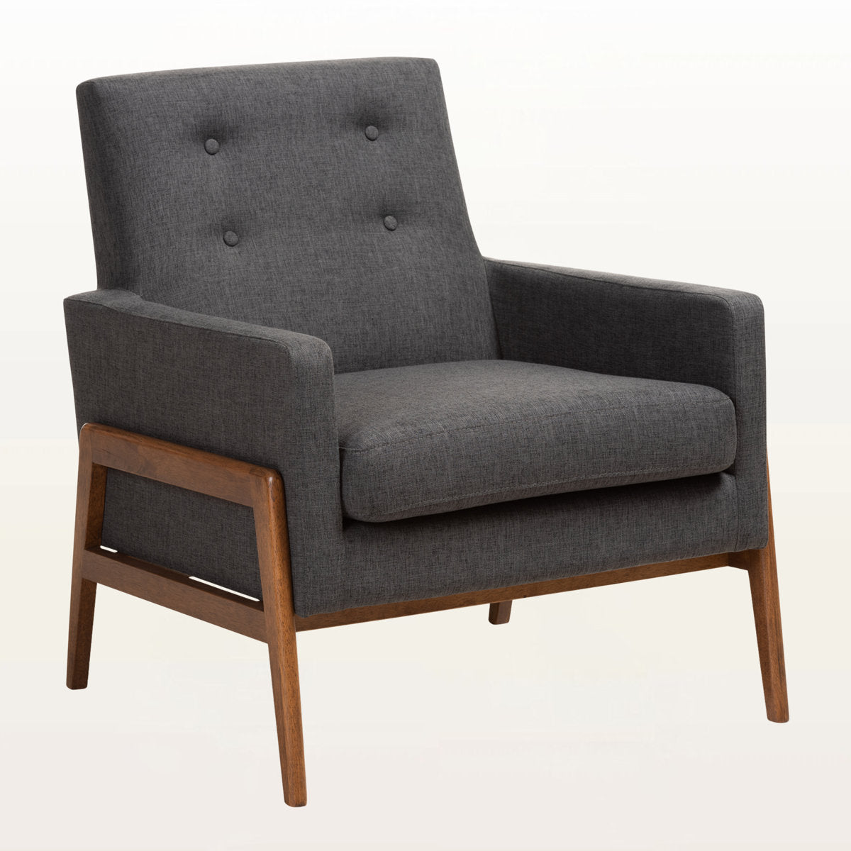 Armchair, Solid Wood Frame, Dark Gray Polyester with Walnut Legs