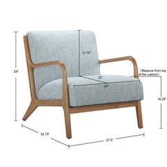 Armchair, Solid Wood Frame, Light Blue Chenille with Natural Legs