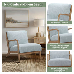 Armchair, Solid Wood Frame, Light Blue Chenille with Natural Legs