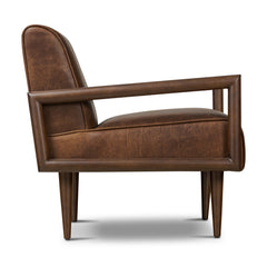 Armchair, Solid Wood Frame with Brown Leather