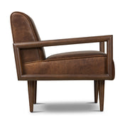 Armchair, Solid Wood Frame with Brown Leather