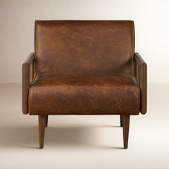 Armchair, Solid Wood Frame with Brown Leather