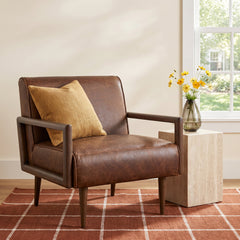 Armchair, Solid Wood Frame with Brown Leather