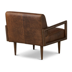 Armchair, Solid Wood Frame with Brown Leather