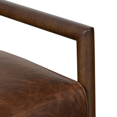 Armchair, Solid Wood Frame with Brown Leather
