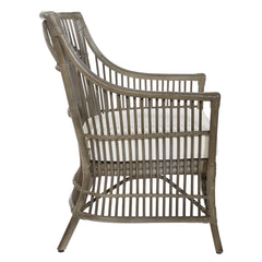 Armchair, Solid Wood Frame with Gray Rattan Legs