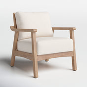 Armchair, Solid Wood Frame with Rattan Back, White Fabric