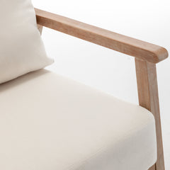 Armchair, Solid Wood Frame with Rattan Back, White Fabric