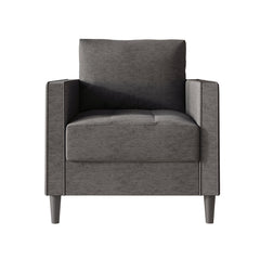 Armchair, Square Arms, Dark Gray Linen, Black Legs