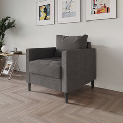 Armchair, Square Arms, Dark Gray Linen, Black Legs