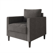 Armchair, Square Arms, Dark Gray Linen, Black Legs