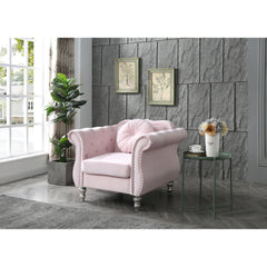 Armchair, Swivel, Pink Velvet with Nailhead Trim