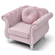 Armchair, Swivel, Pink Velvet with Nailhead Trim