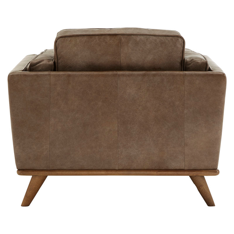Armchair, Tan Genuine Leather with Dark Oak Legs