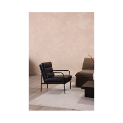 Armchair, Top Grain Leather Upholstery, Black Metal Legs