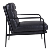 Armchair, Top Grain Leather Upholstery, Black Metal Legs