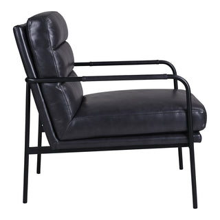 Armchair, Top Grain Leather Upholstery, Black Metal Legs