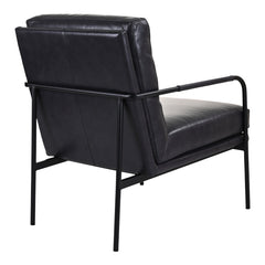 Armchair, Top Grain Leather Upholstery, Black Metal Legs