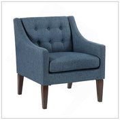 Armchair, Tufted Blue Polyester with Tapered Brown Wood Legs
