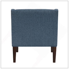 Armchair, Tufted Blue Polyester with Tapered Brown Wood Legs