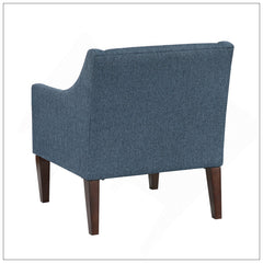 Armchair, Tufted Blue Polyester with Tapered Brown Wood Legs