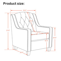Armchair, Tufted Brown Chenille, Black Solid Wood Legs
