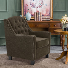 Armchair, Tufted Brown Chenille, Black Solid Wood Legs