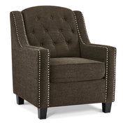 Armchair, Tufted Brown Chenille, Black Solid Wood Legs