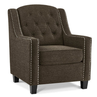 Armchair, Tufted Brown Chenille, Black Solid Wood Legs