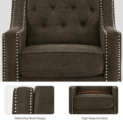 Armchair, Tufted Brown Chenille, Black Solid Wood Legs