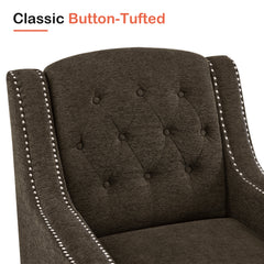 Armchair, Tufted Brown Chenille, Black Solid Wood Legs