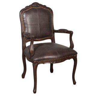 Armchair, Tufted Faux Leather in Dark Brown with Wood Legs