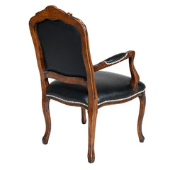 Armchair, Tufted Faux Leather in Dark Brown with Wood Legs