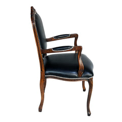 Armchair, Tufted Faux Leather in Dark Brown with Wood Legs
