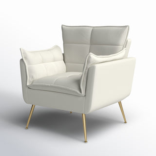Armchair, Tufted Ivory Velvet with Golden Metal Legs