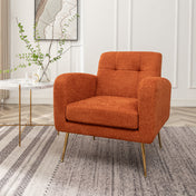 Armchair, Tufted, Orange with Gold Metal Legs