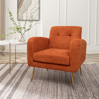 Armchair, Tufted, Orange with Gold Metal Legs