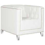 Armchair, Tufted White Cotton Upholstery with Birch Frame