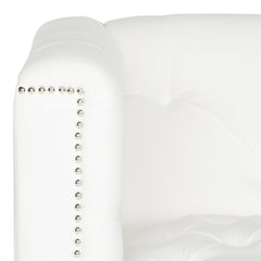 Armchair, Tufted White Cotton Upholstery with Birch Frame
