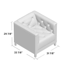 Armchair, Tufted White Cotton Upholstery with Birch Frame