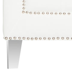 Armchair, Tufted White Cotton Upholstery with Birch Frame